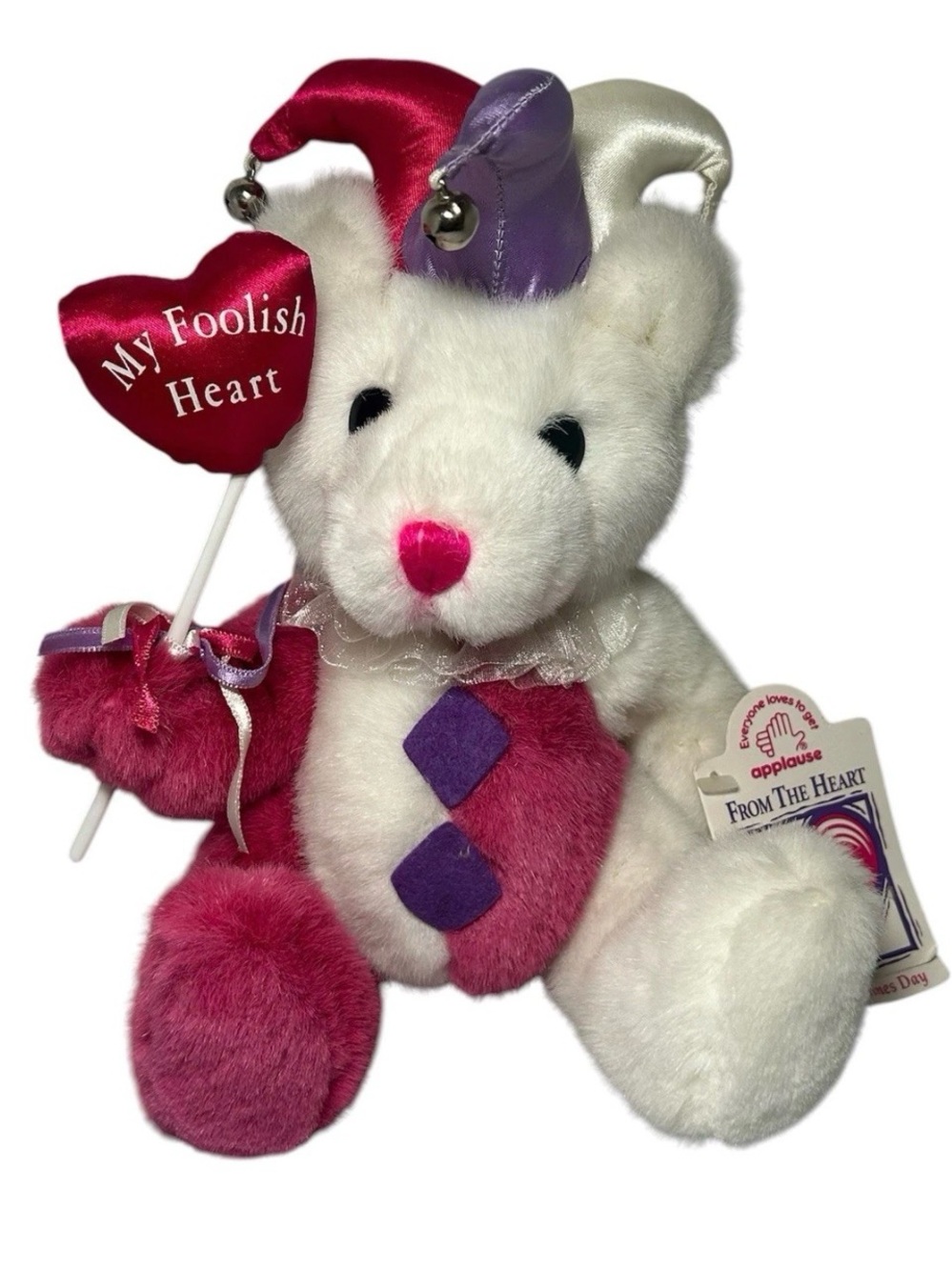 From The Heart Pink & White Jester Bear Plush by Applause